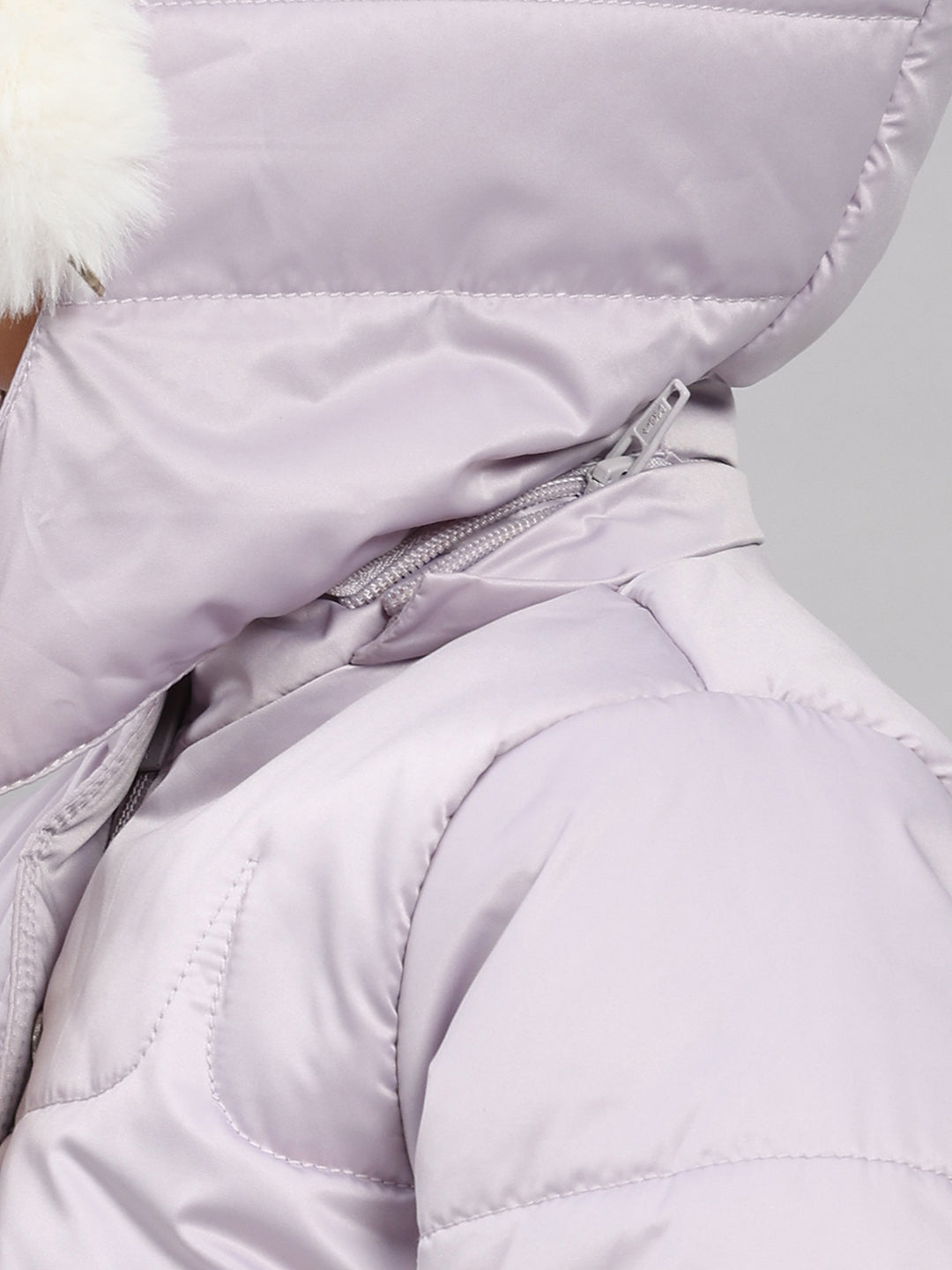 Girls Purple Solid Hooded Full Sleeve Jacket