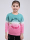 Girls Green Embroidered Round Neck Full Sleeve Pullover