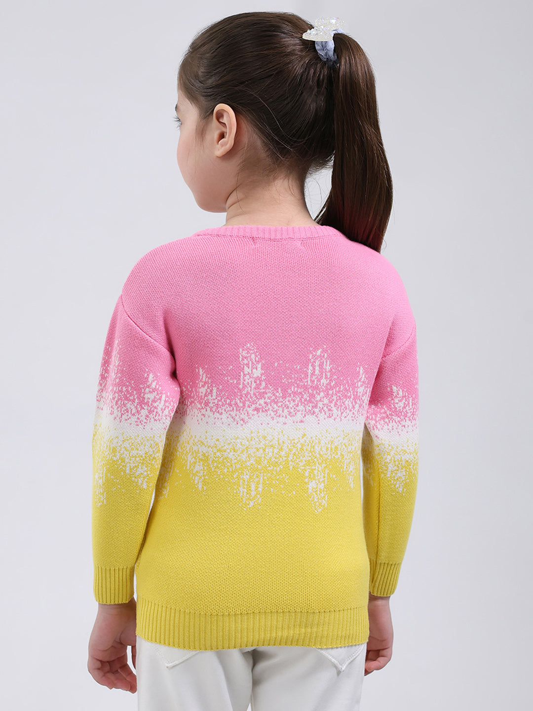 Girls Pink Embroidered Round Neck Full Sleeve Pullover