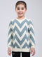 Girls Green Embroidered Round Neck Full Sleeve Pullover