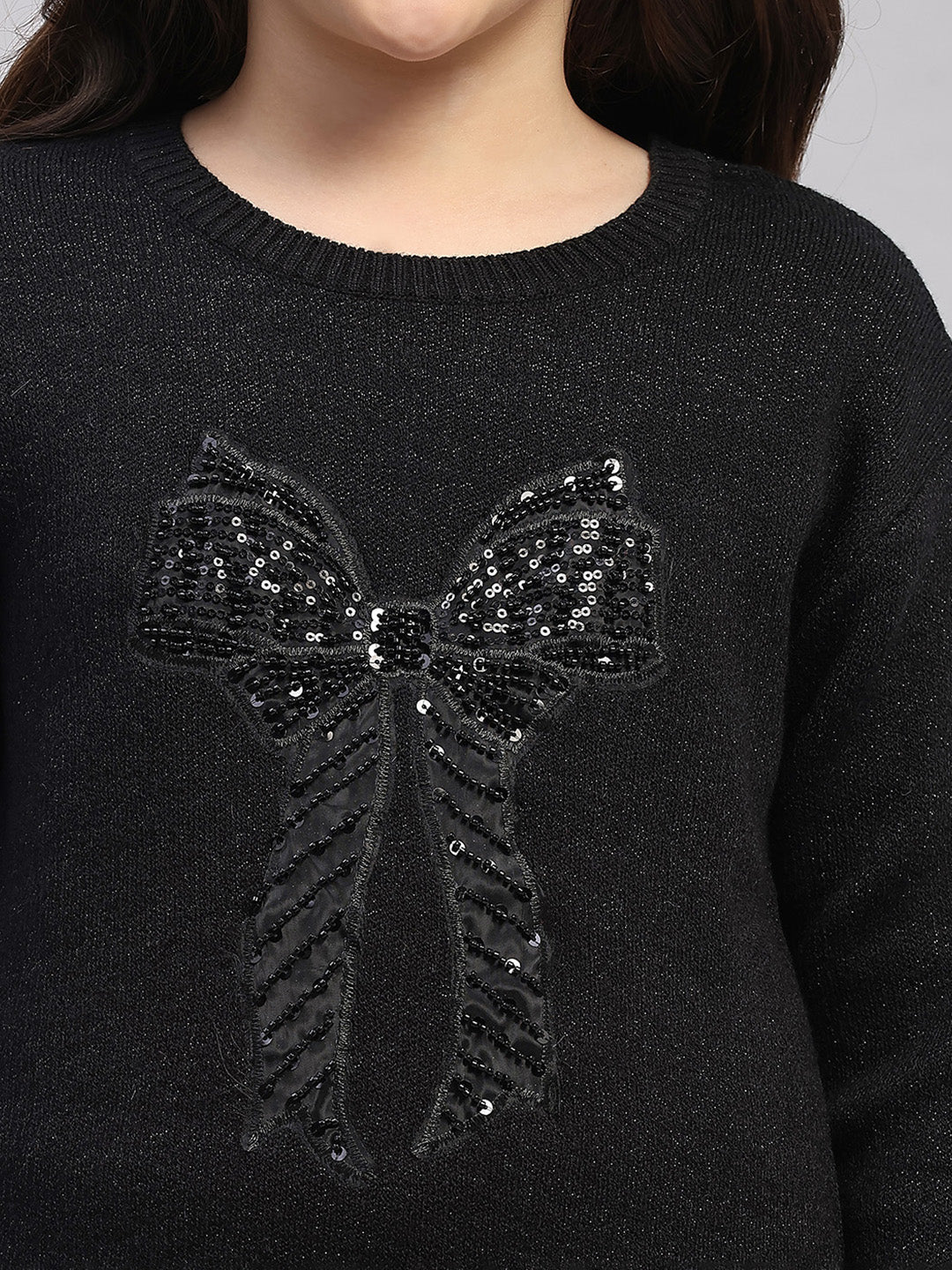 Girls Black Embroidered Round Neck Full Sleeve Cords Set