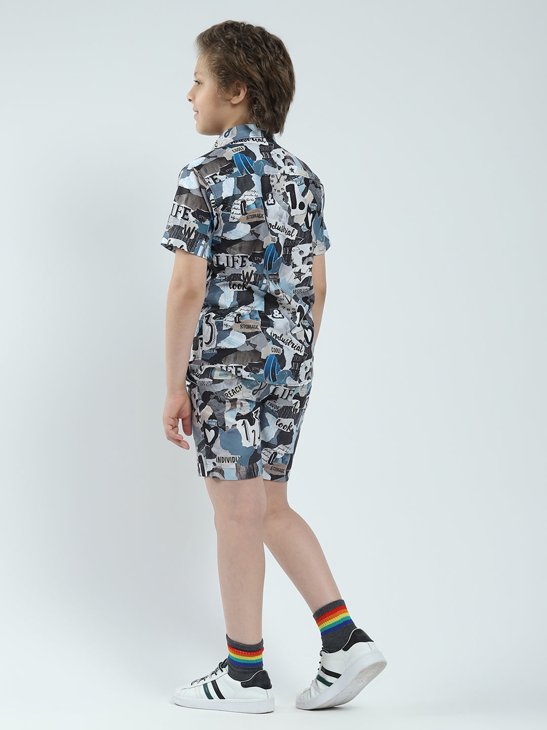 Boys Blue Printed Collar Half Sleeve Bermuda Set
