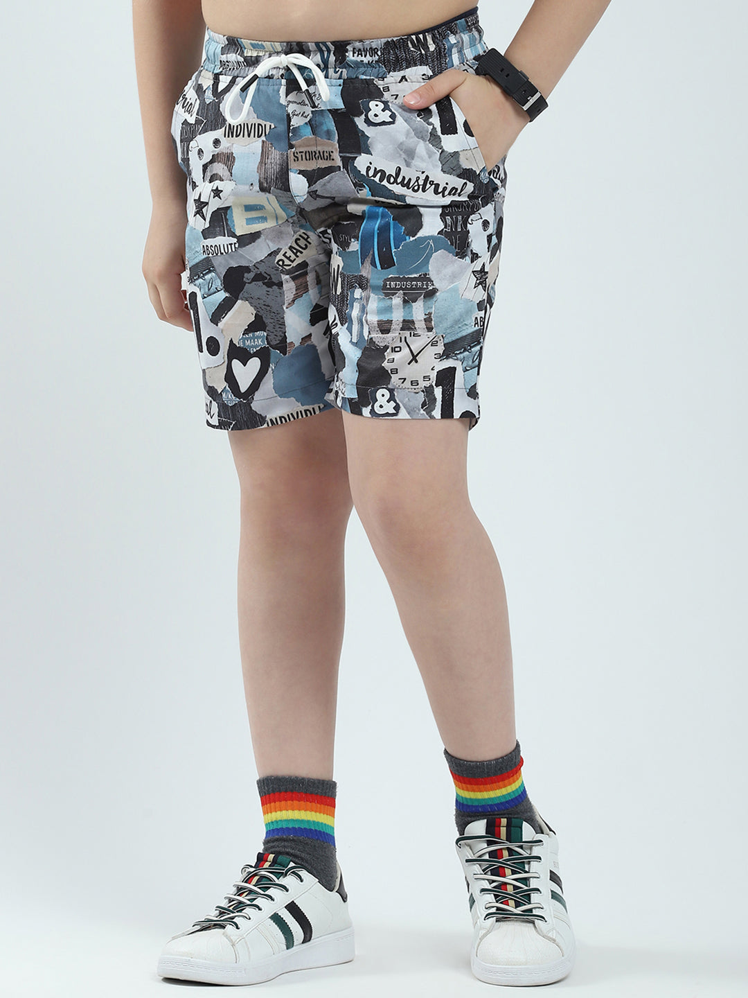 Boys Blue Printed Collar Half Sleeve Bermuda Set