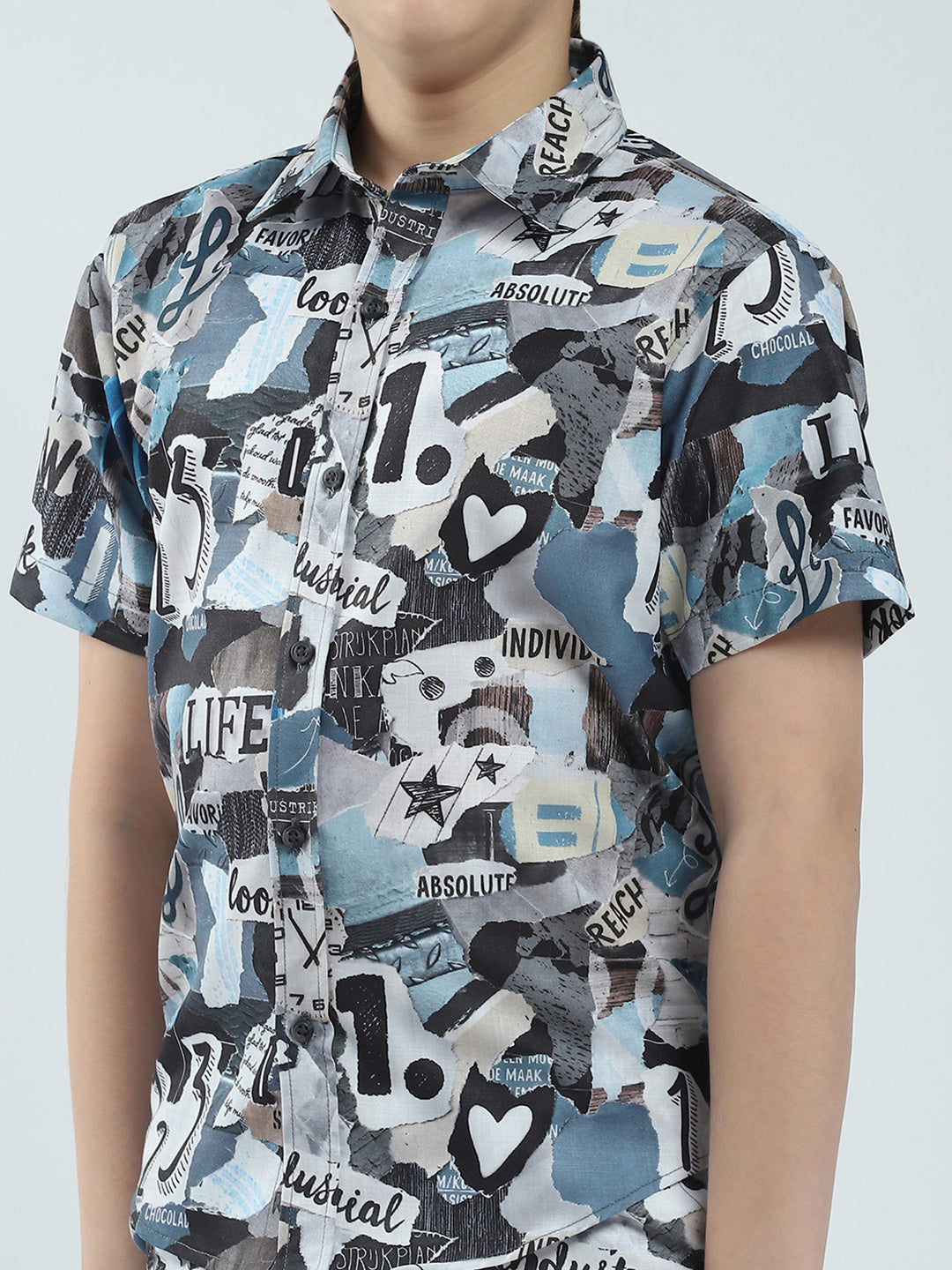 Boys Blue Printed Collar Half Sleeve Bermuda Set