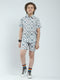 Boys White Printed Collar Half Sleeve Bermuda Set