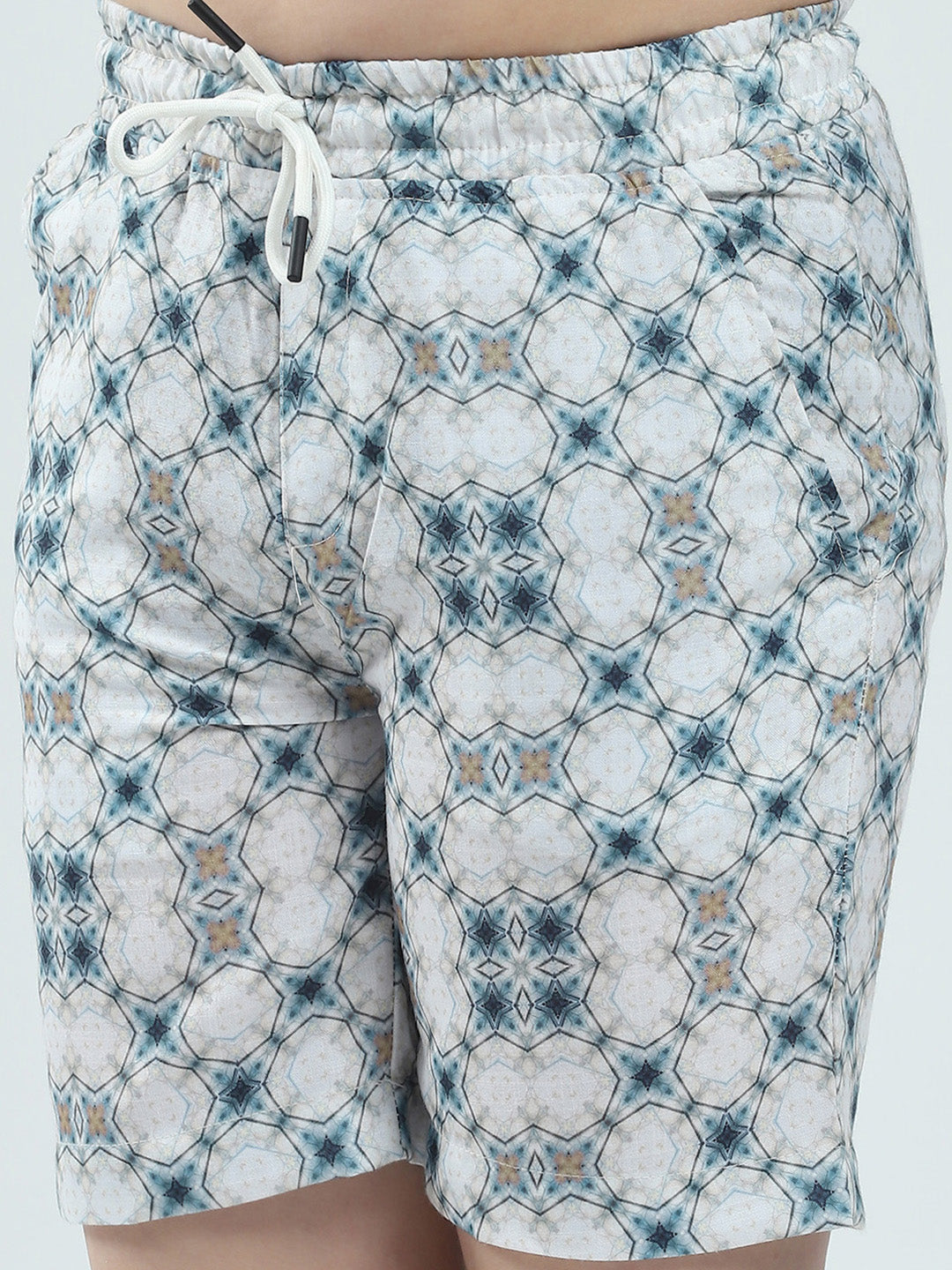 Boys White Printed Collar Half Sleeve Bermuda Set