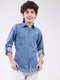 Boys Blue Solid Collar Full Sleeve Shirt