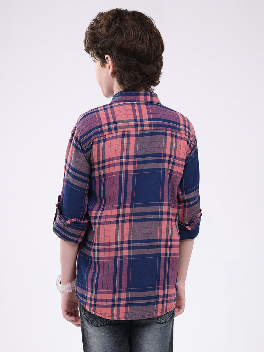 Boys Blue Check Collar Full Sleeve Shirt