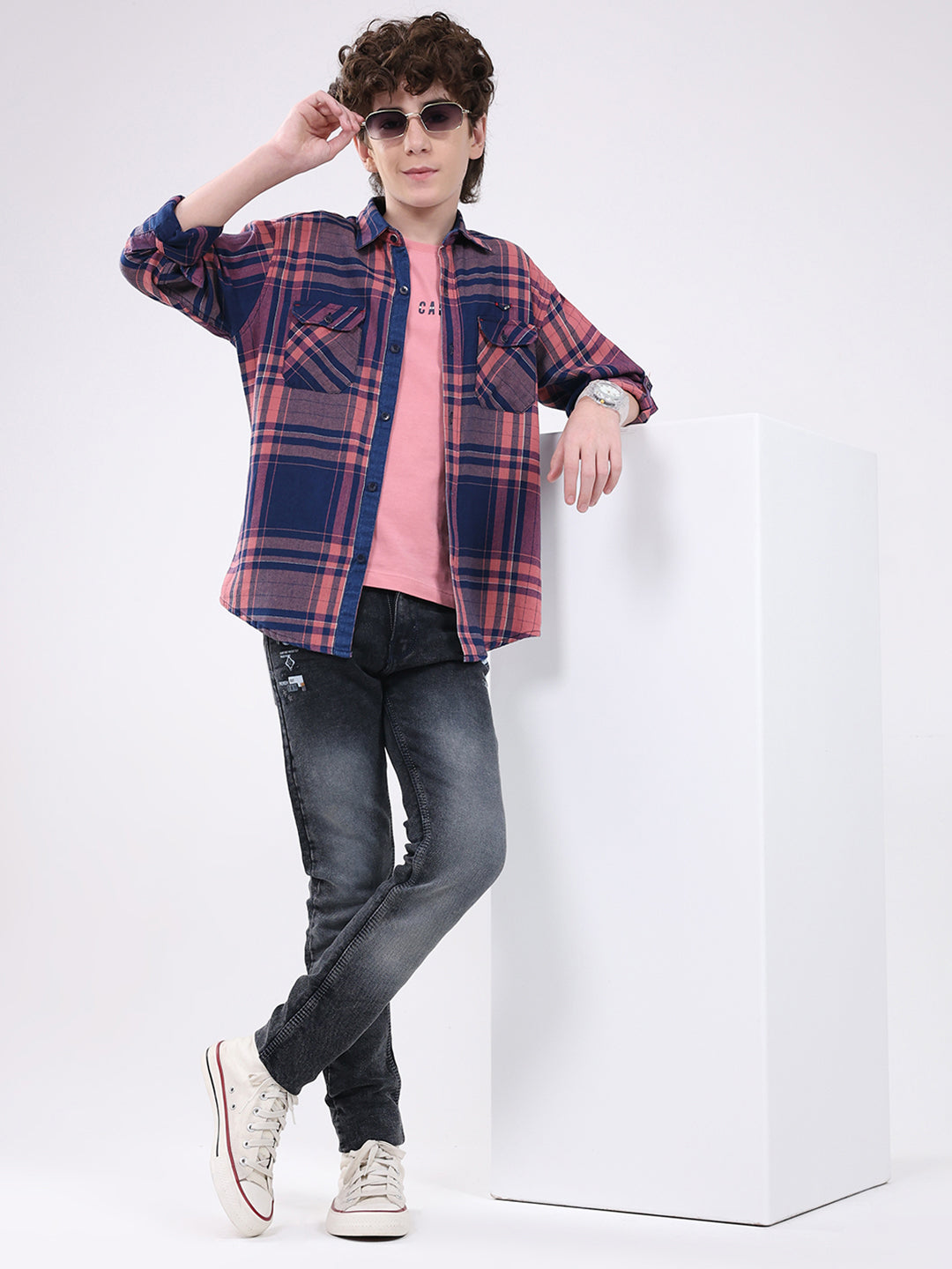 Boys Blue Check Collar Full Sleeve Shirt