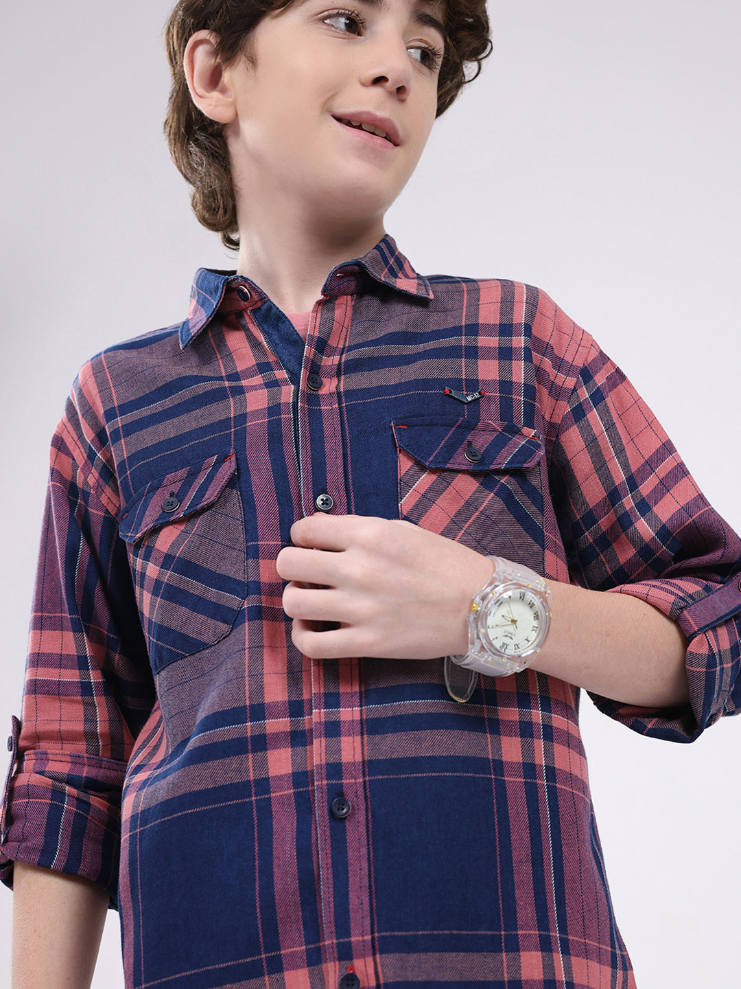 Boys Blue Check Collar Full Sleeve Shirt