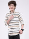 Boys White Stripe Collar Full Sleeve Shirt