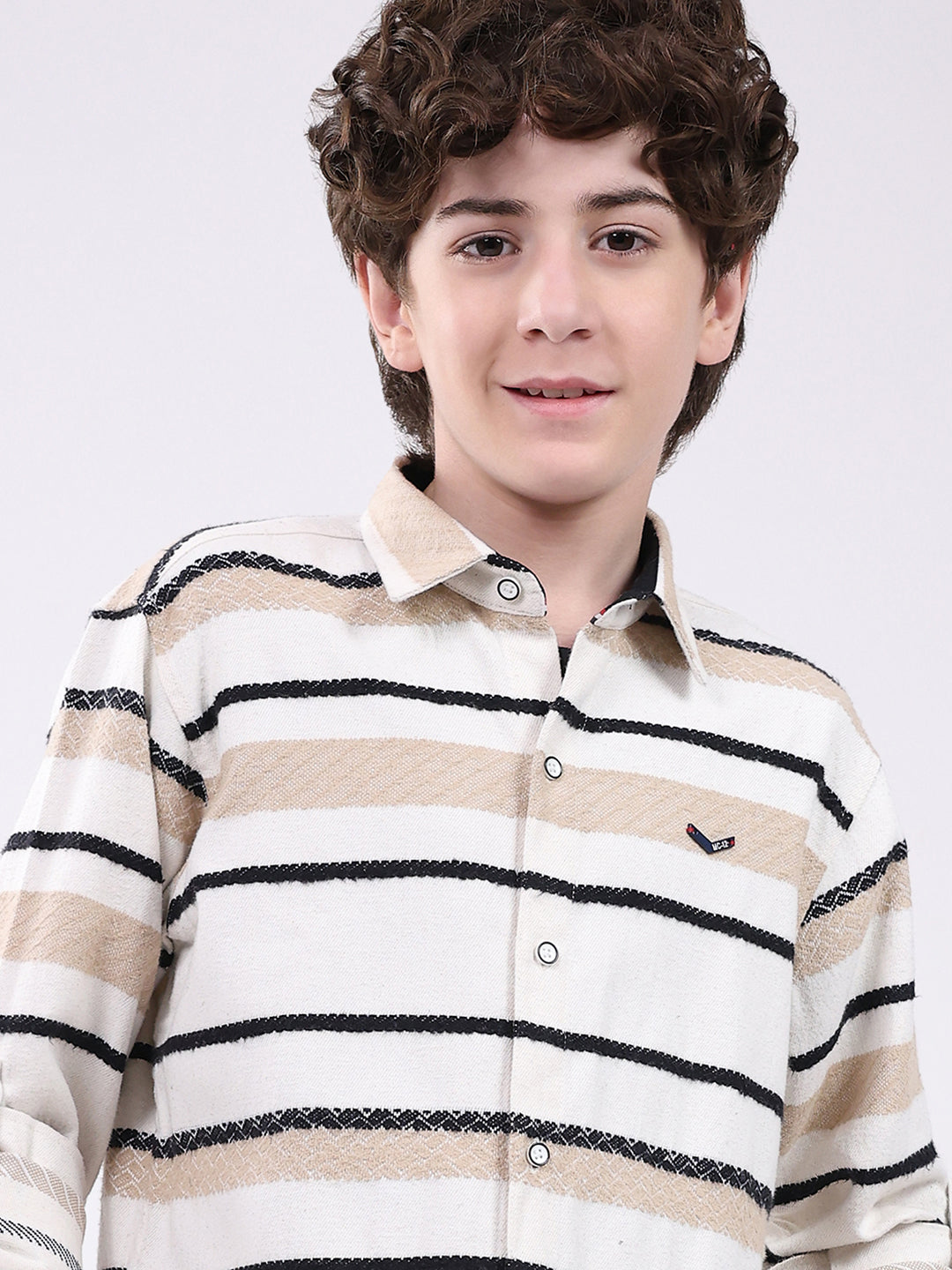 Boys White Stripe Collar Full Sleeve Shirt