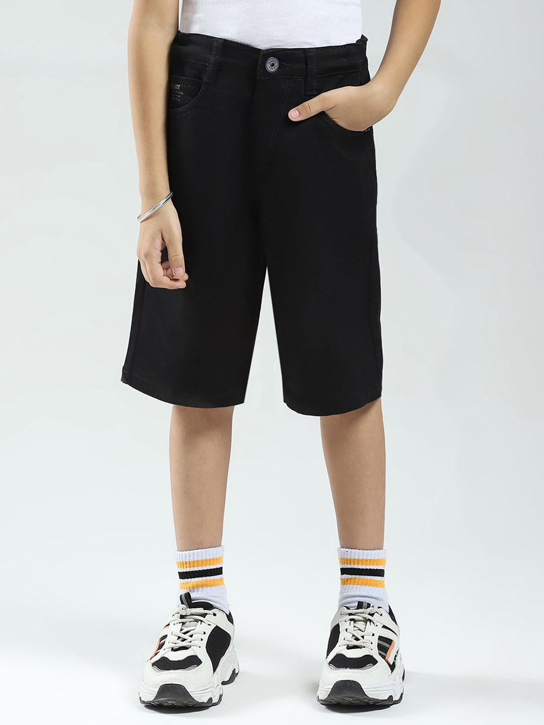 Boys Black Solid Regular Fit Shorts