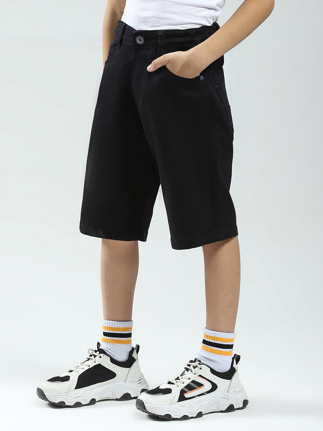 Boys Black Solid Regular Fit Shorts