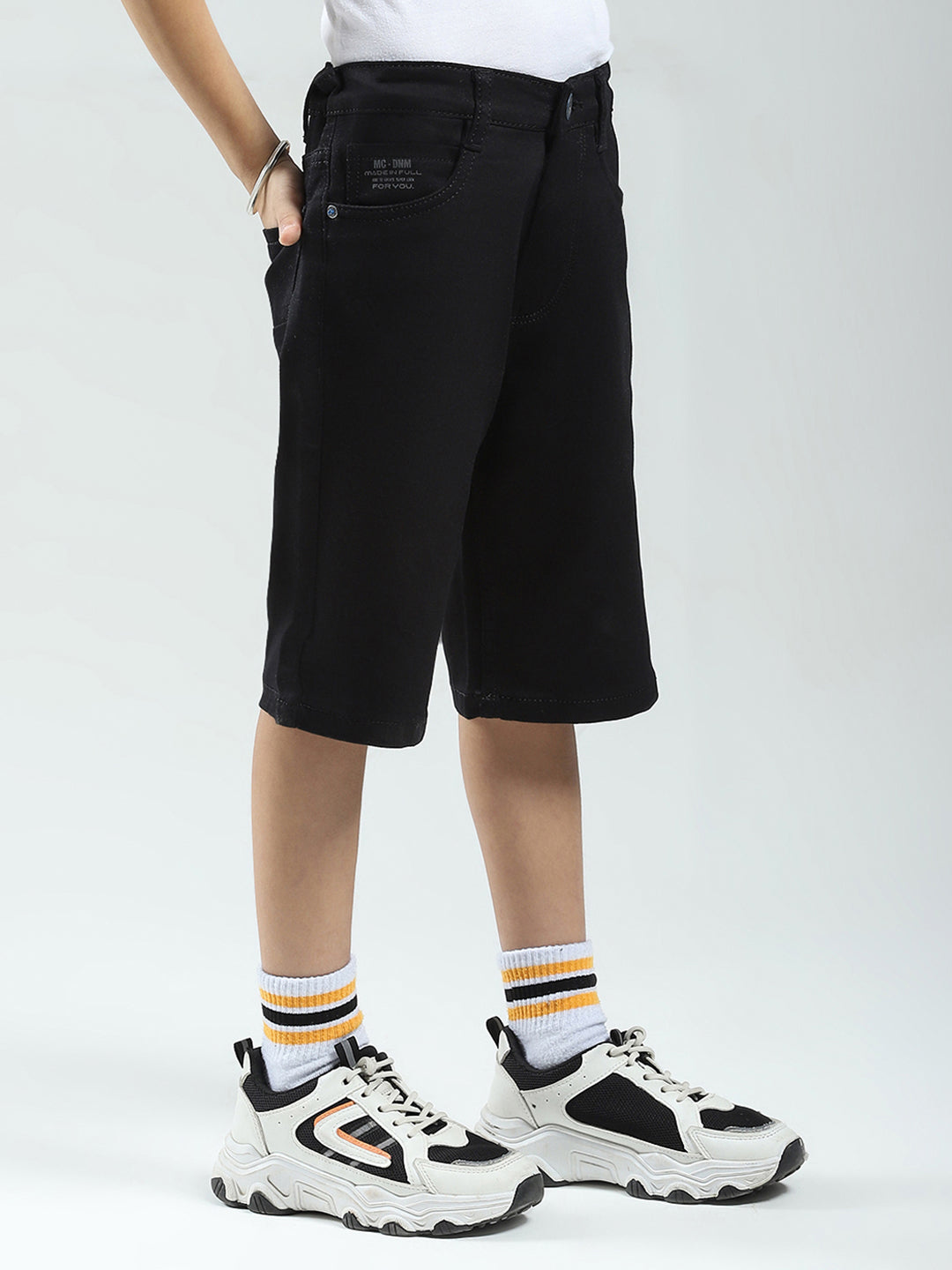 Boys Black Solid Regular Fit Shorts