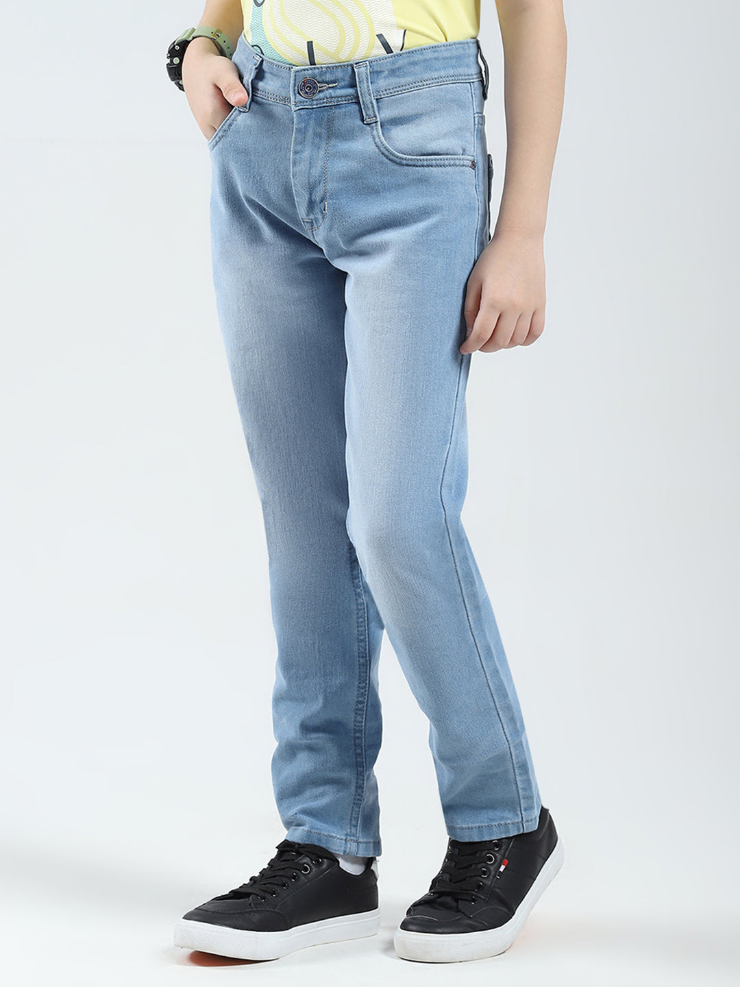 Boys Blue Solid Slim Fit Denim