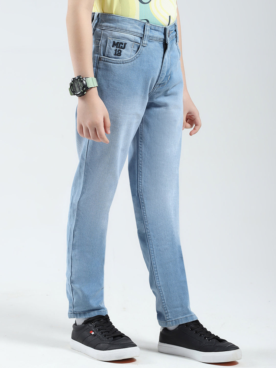 Boys Blue Solid Slim Fit Denim