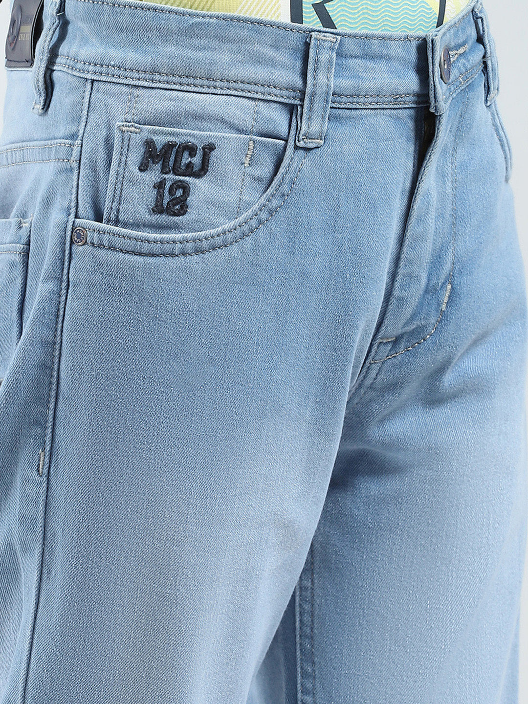 Boys Blue Solid Slim Fit Denim