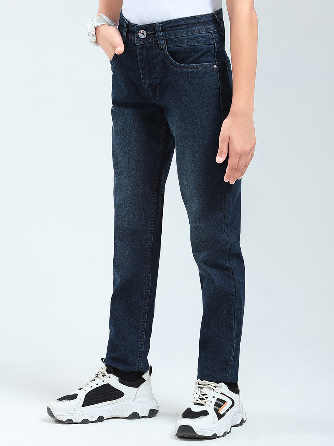 Boys Blue Solid Slim Fit Denim