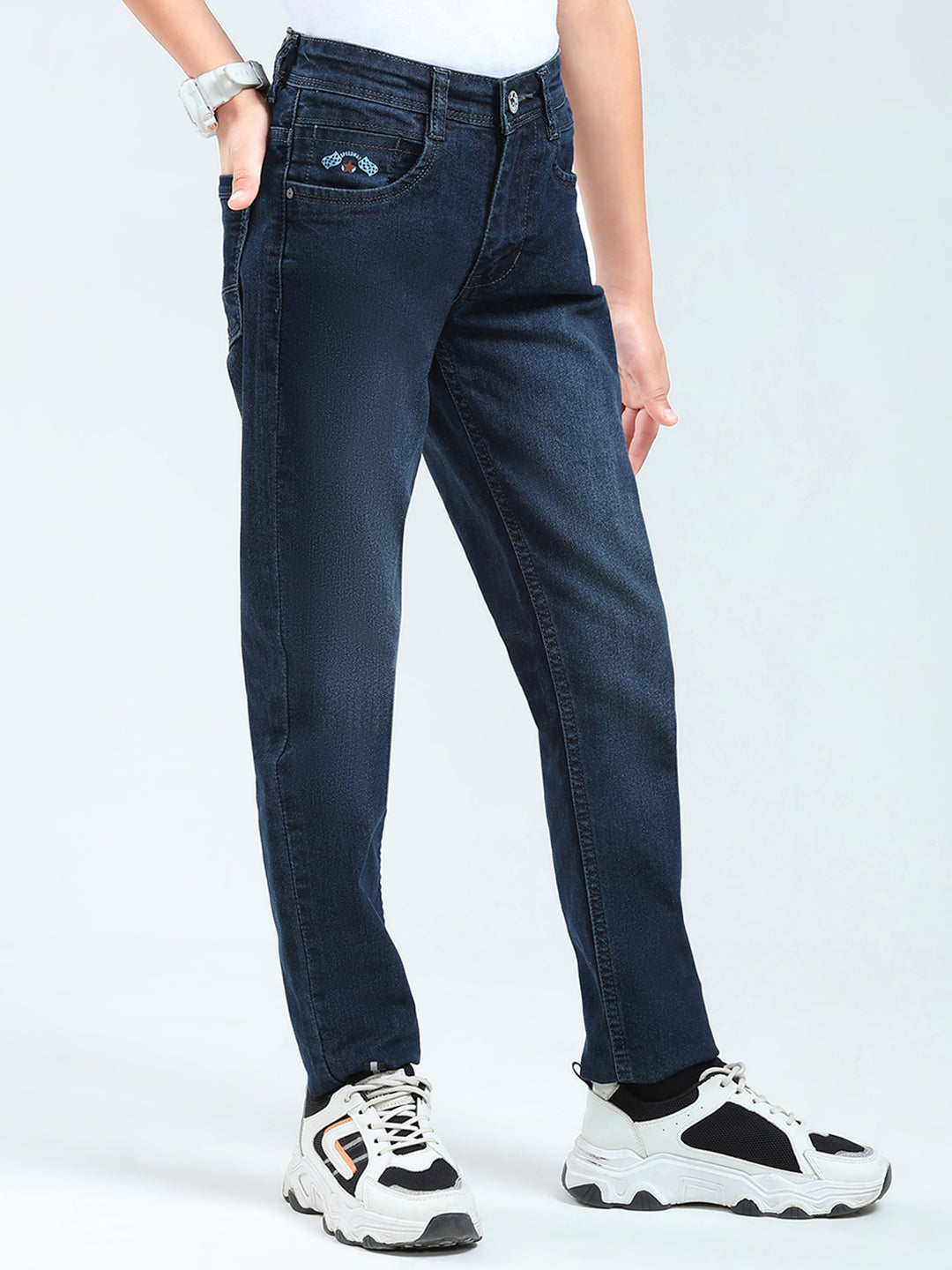 Boys Blue Solid Slim Fit Denim