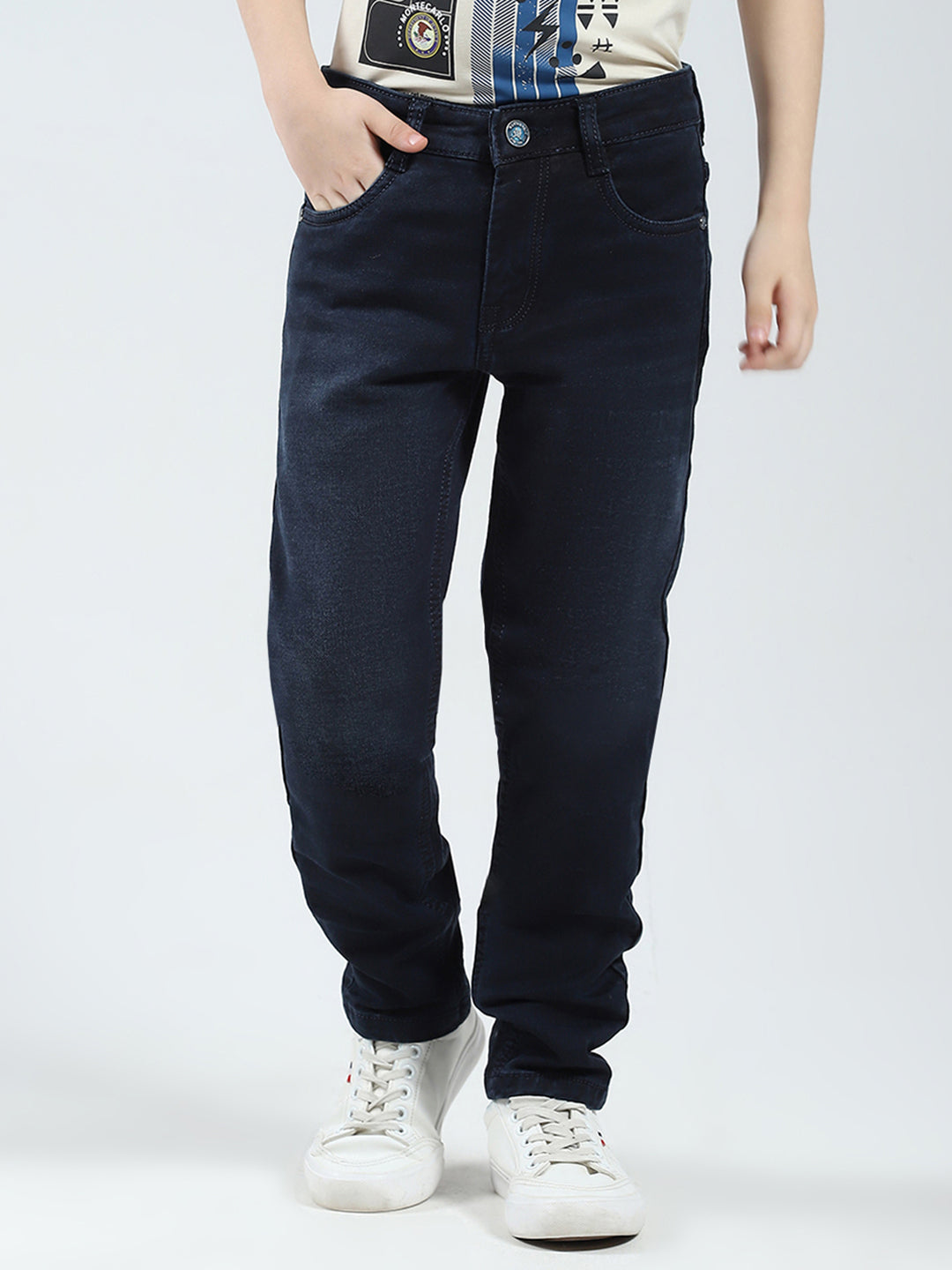 Boys Blue Solid Slim Fit Denim