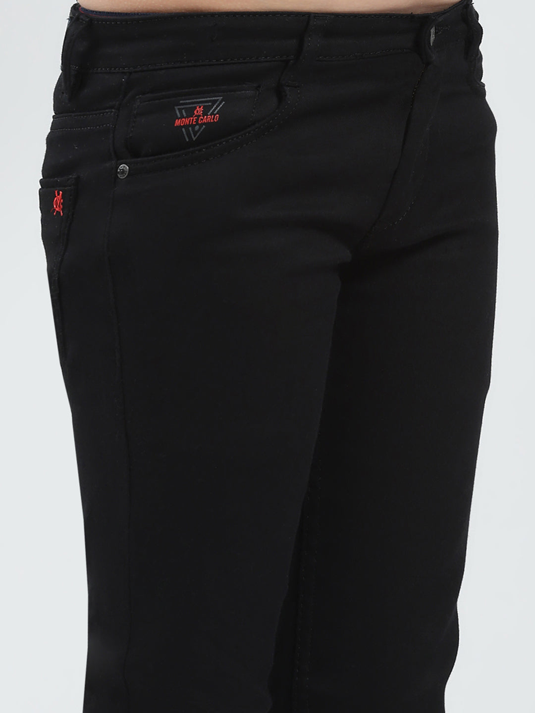 Boys Black Solid Slim Fit Denim