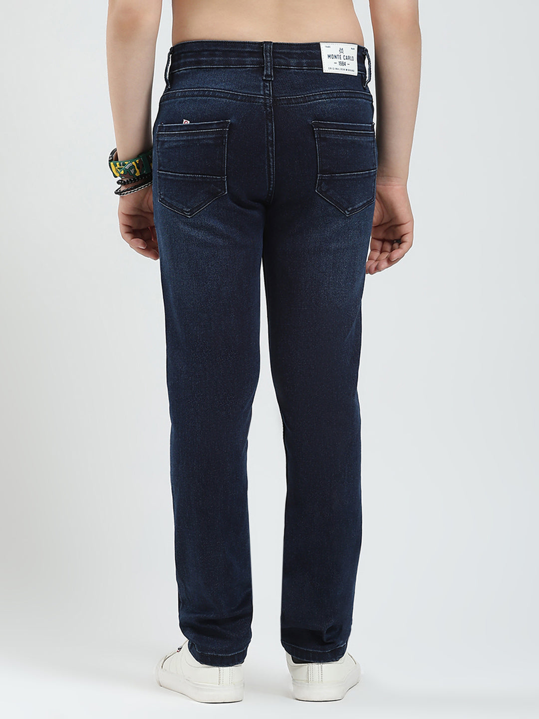 Boys Blue Solid Slim Fit Denim