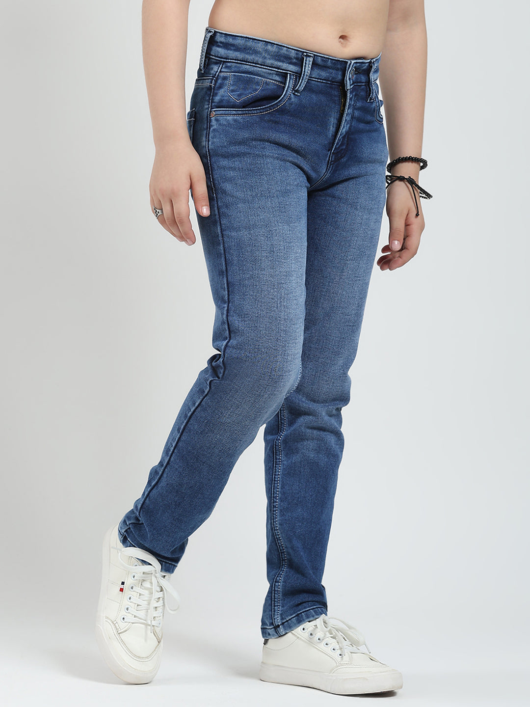Boys Blue Solid Slim Fit Denim