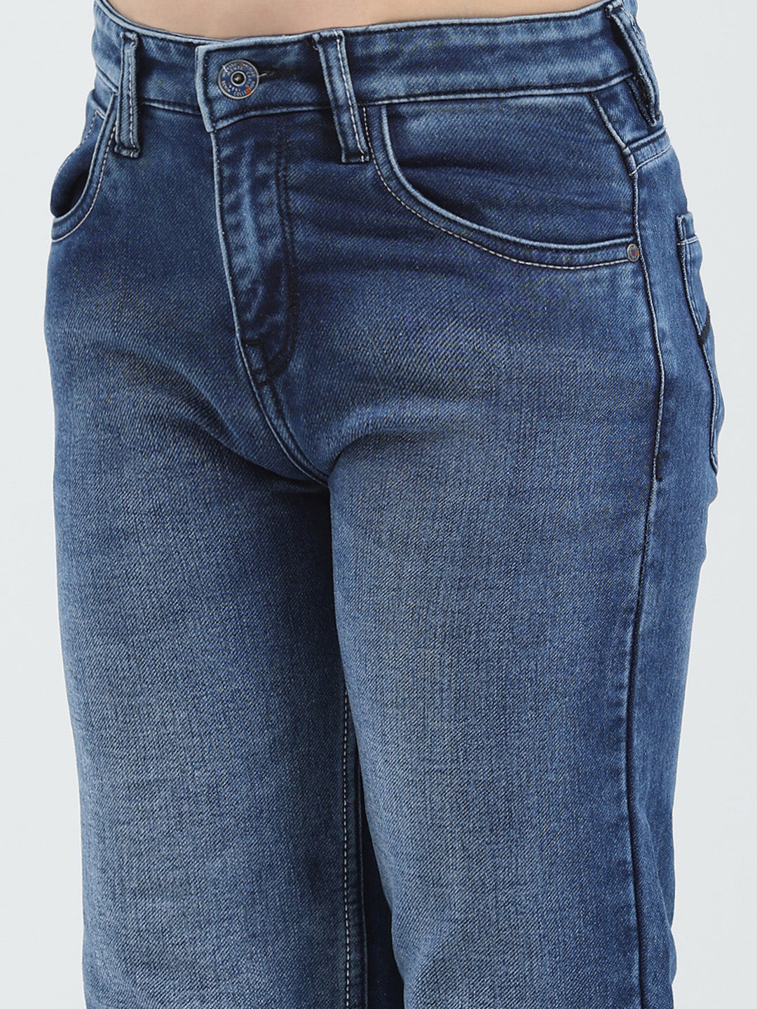 Boys Blue Solid Slim Fit Denim