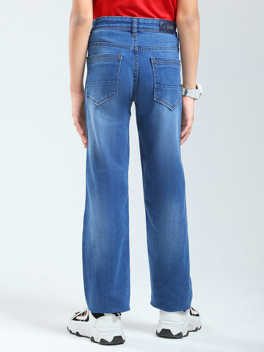 Boys Blue Solid Straight Fit Denim