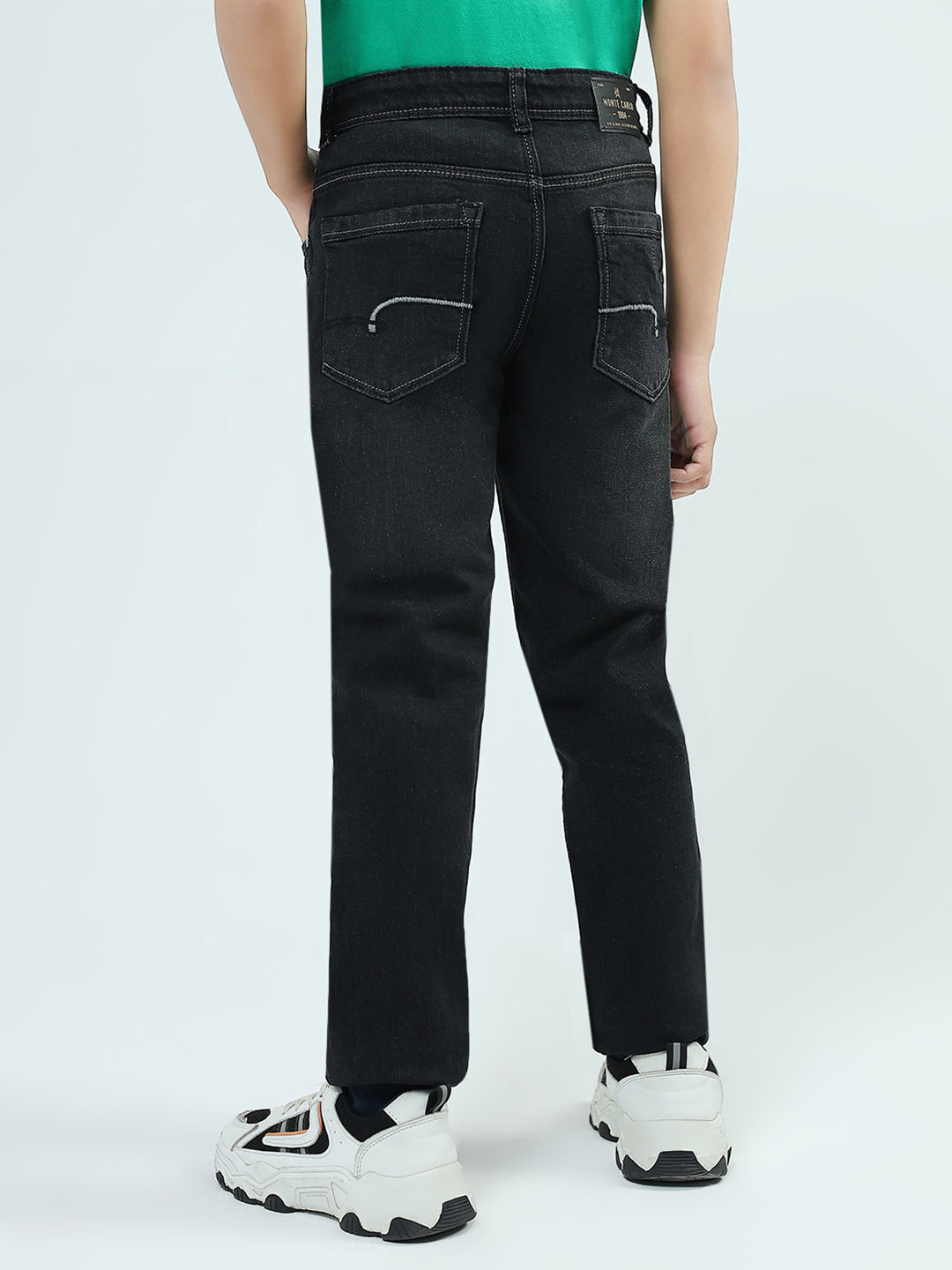 Boys Black Solid Slim Fit Denim