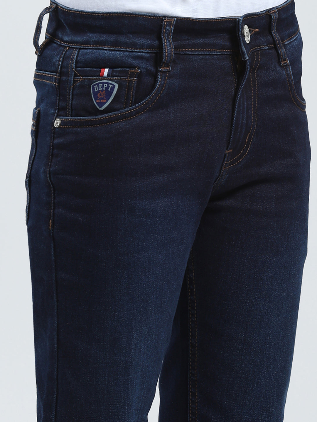 Boys Blue Solid Slim Fit Denim