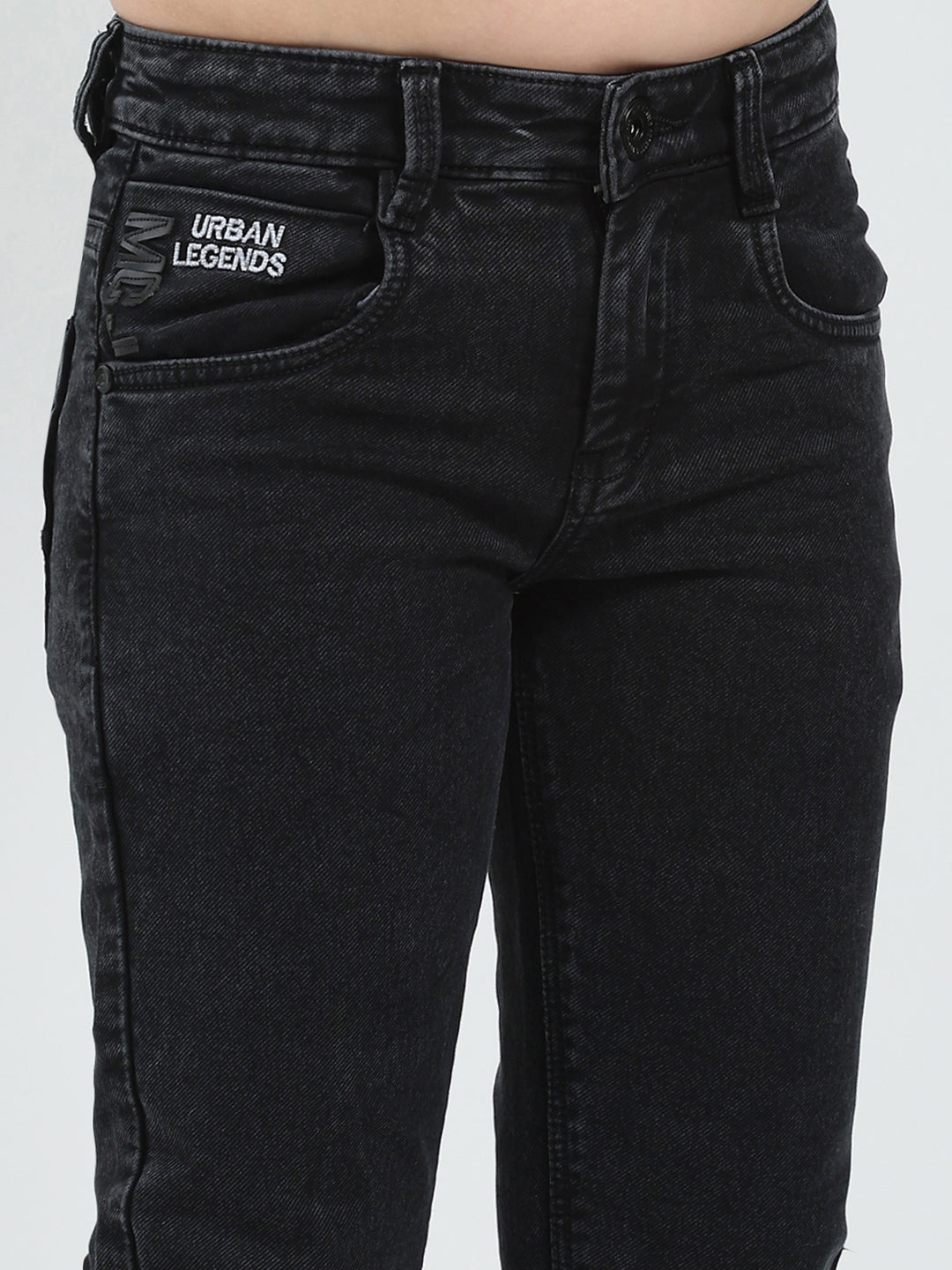 Boys Black Solid Straight Fit Denim