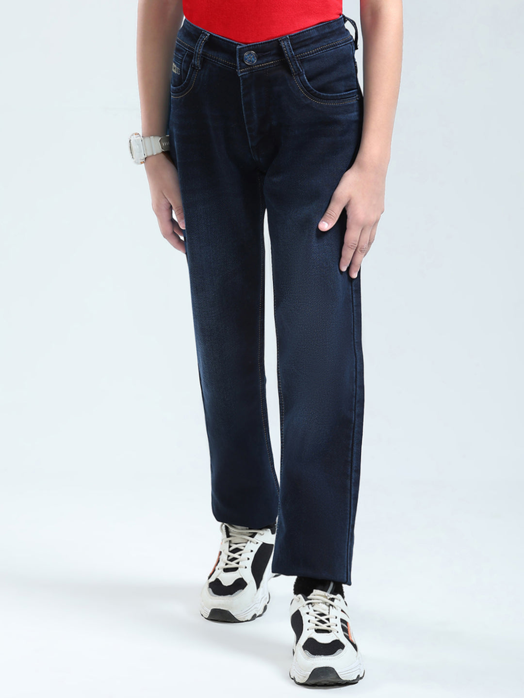 Boys Blue Solid Straight Fit Denim