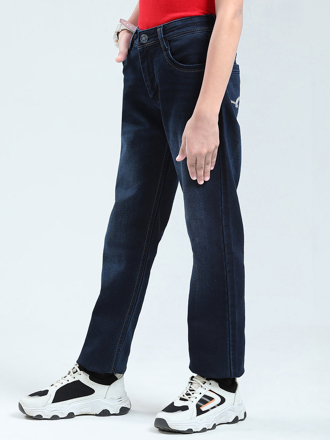 Boys Blue Solid Straight Fit Denim