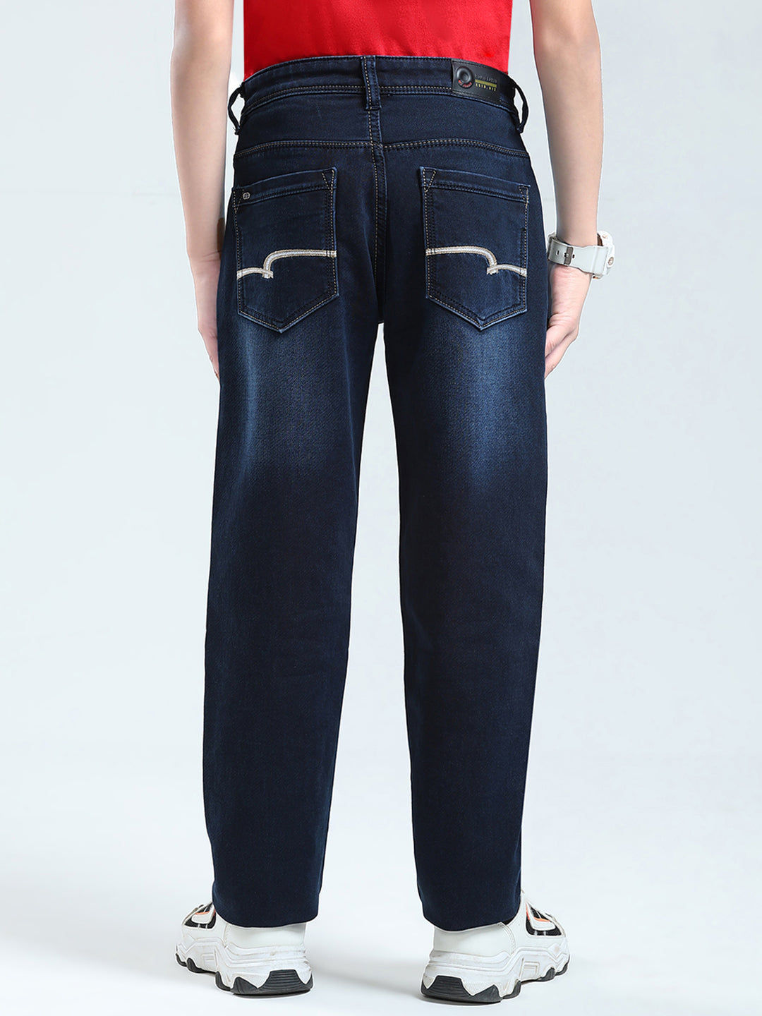 Boys Blue Solid Straight Fit Denim