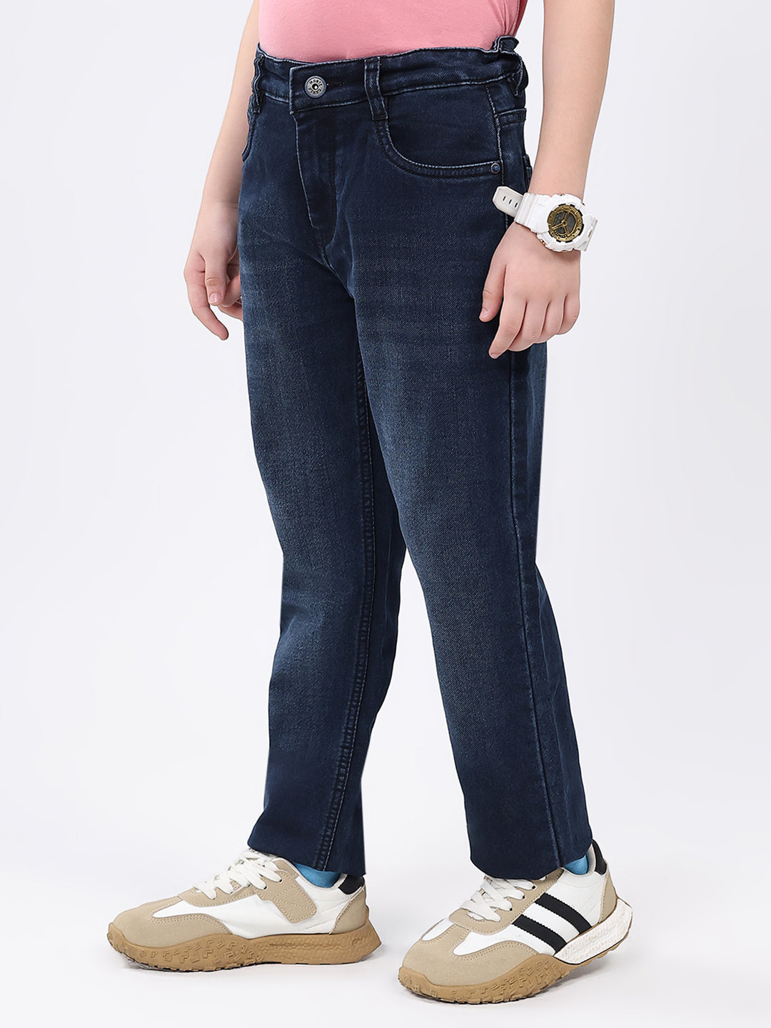 Boys Blue Solid Slim Fit Denim