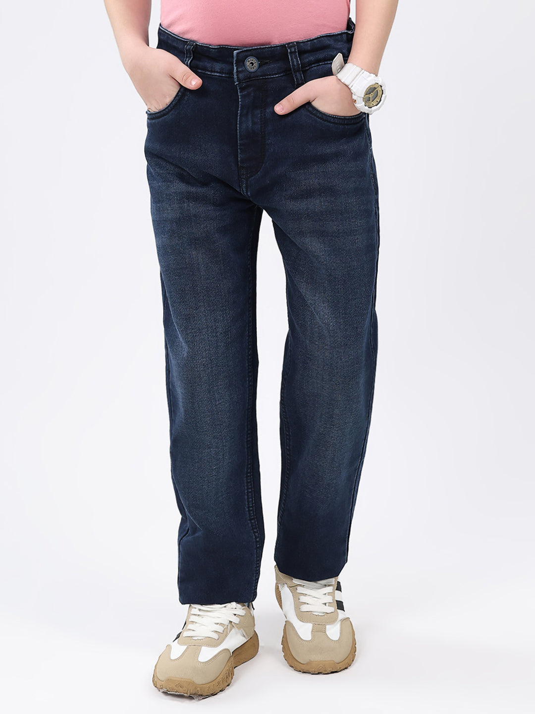 Boys Blue Solid Slim Fit Denim