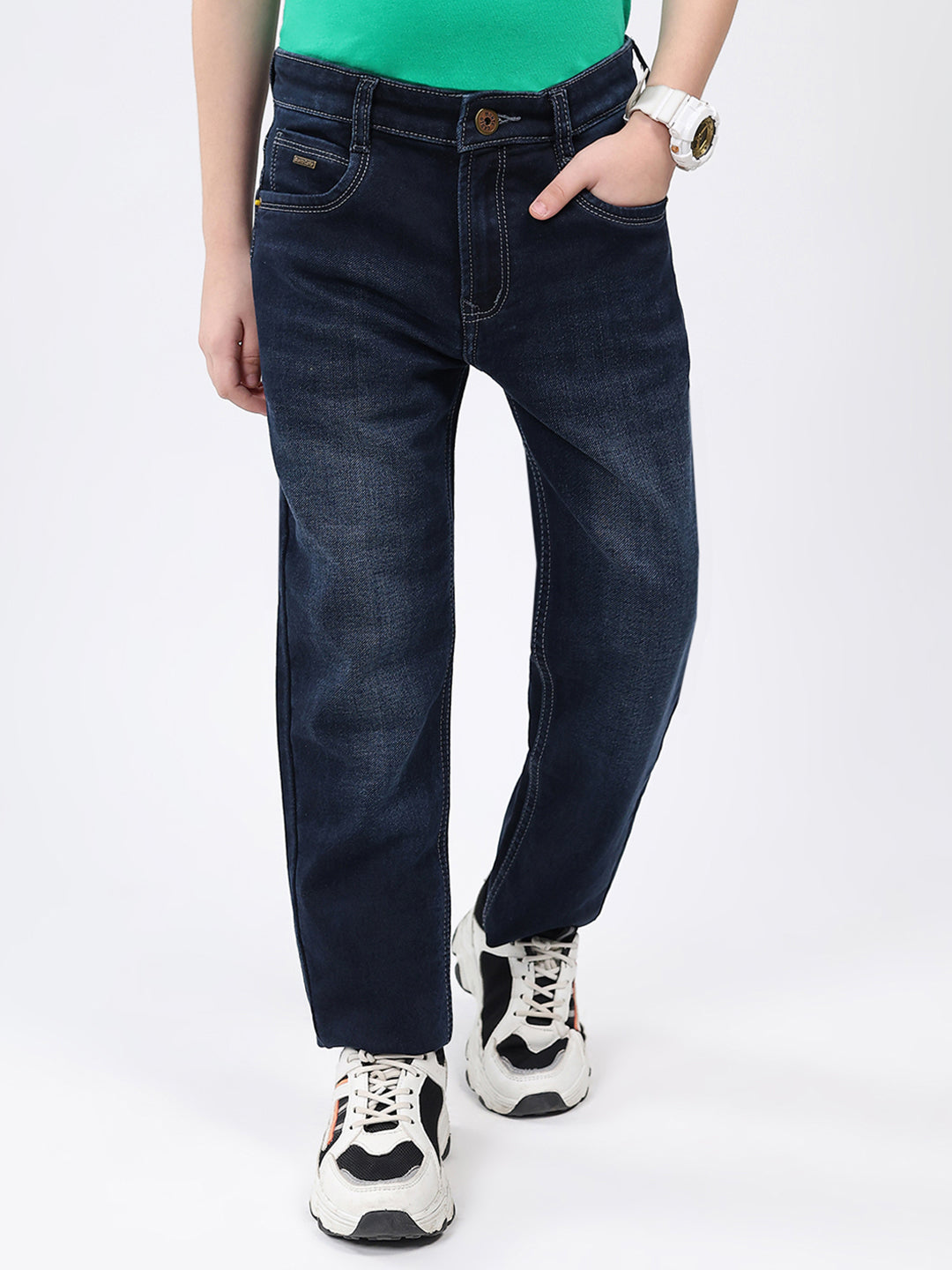 Boys Blue Solid Slim Fit Denim