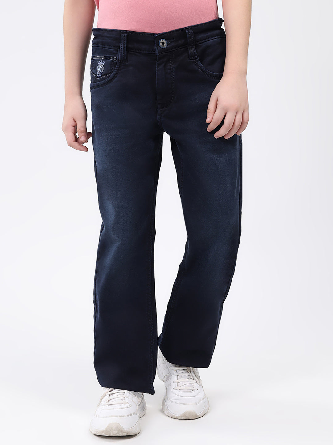 Boys Blue Solid Straight Fit Denim