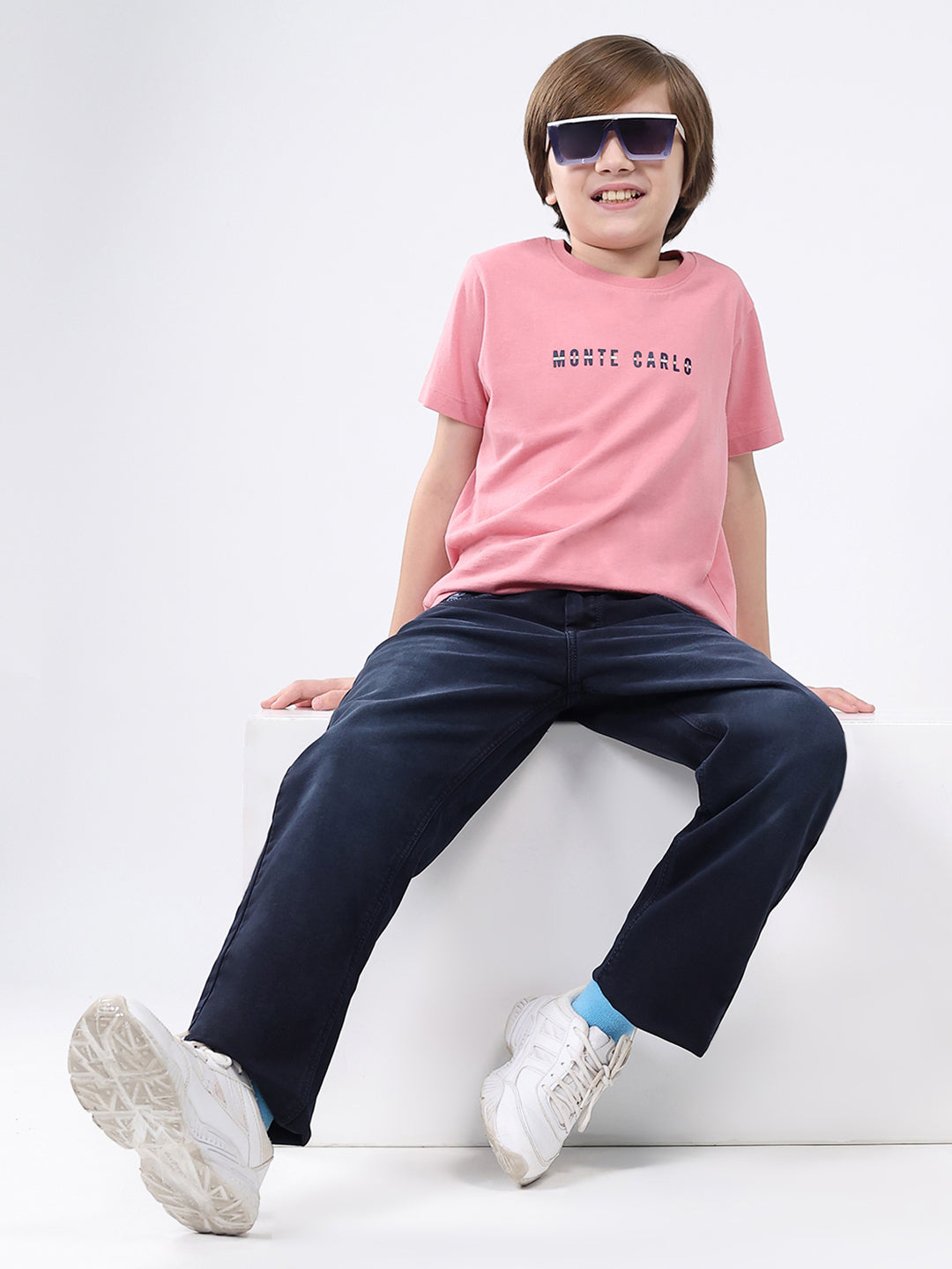 Boys Blue Solid Straight Fit Denim