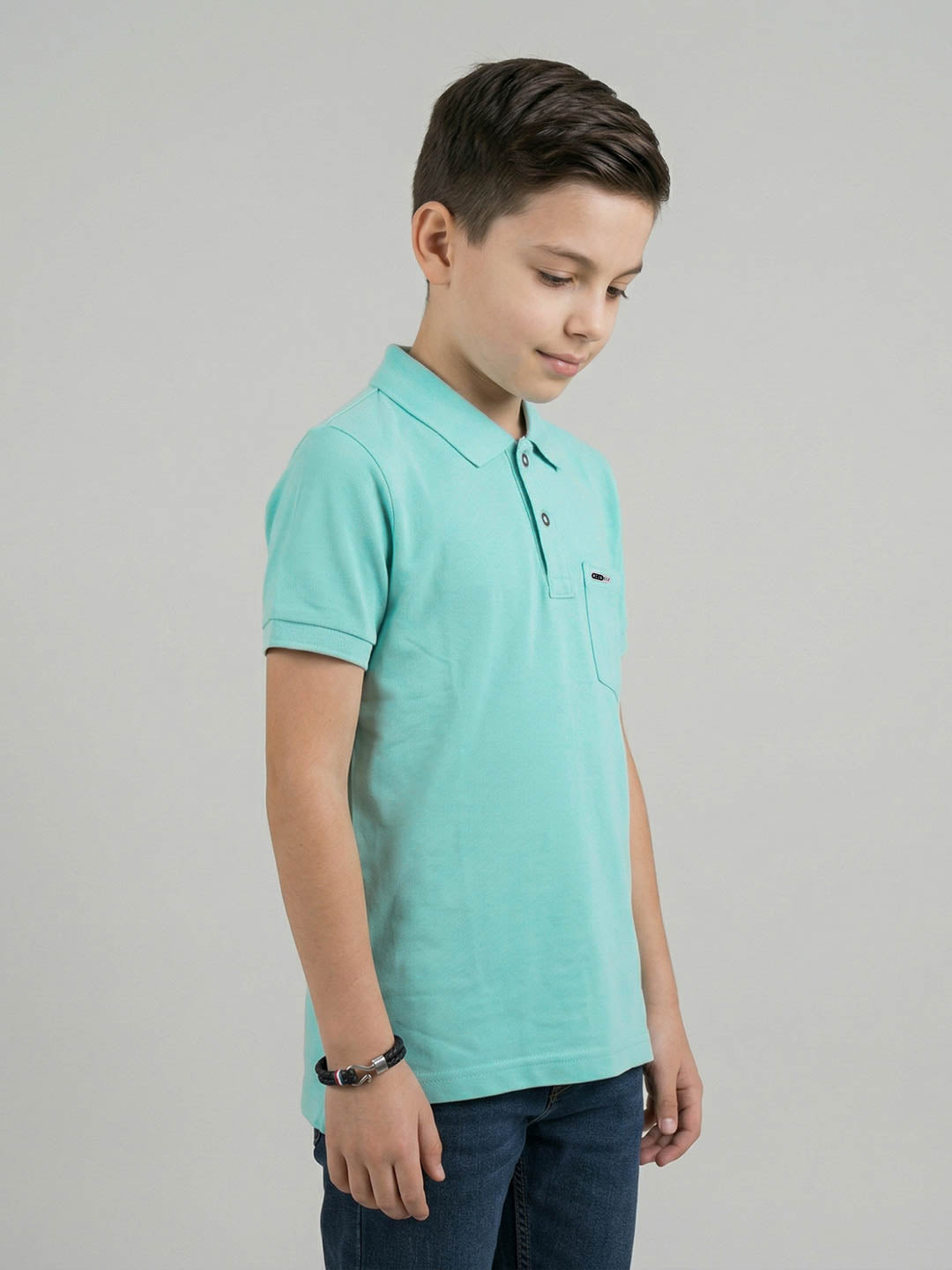 Boys Sky Blue Printed Collar Half Sleeve T-Shirt