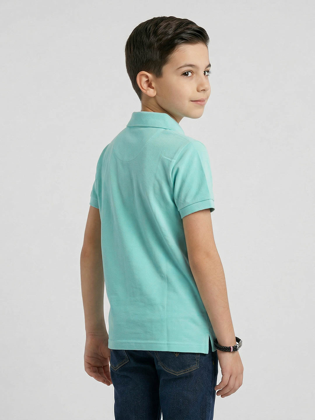 Boys Sky Blue Printed Collar Half Sleeve T-Shirt