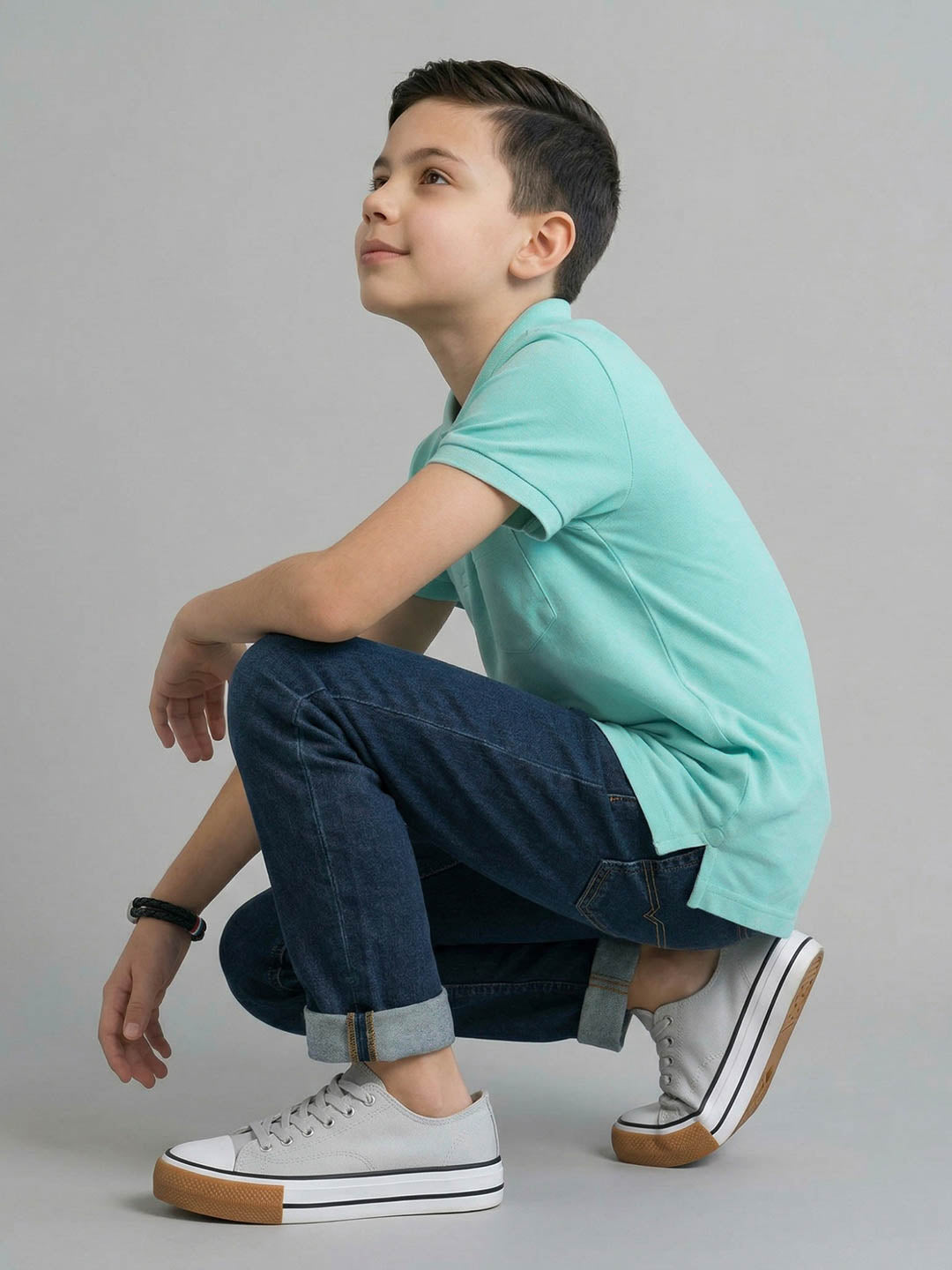 Boys Sky Blue Printed Collar Half Sleeve T-Shirt