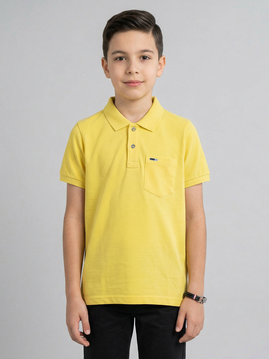 Boys Yellow Printed Collar Half Sleeve T-Shirt
