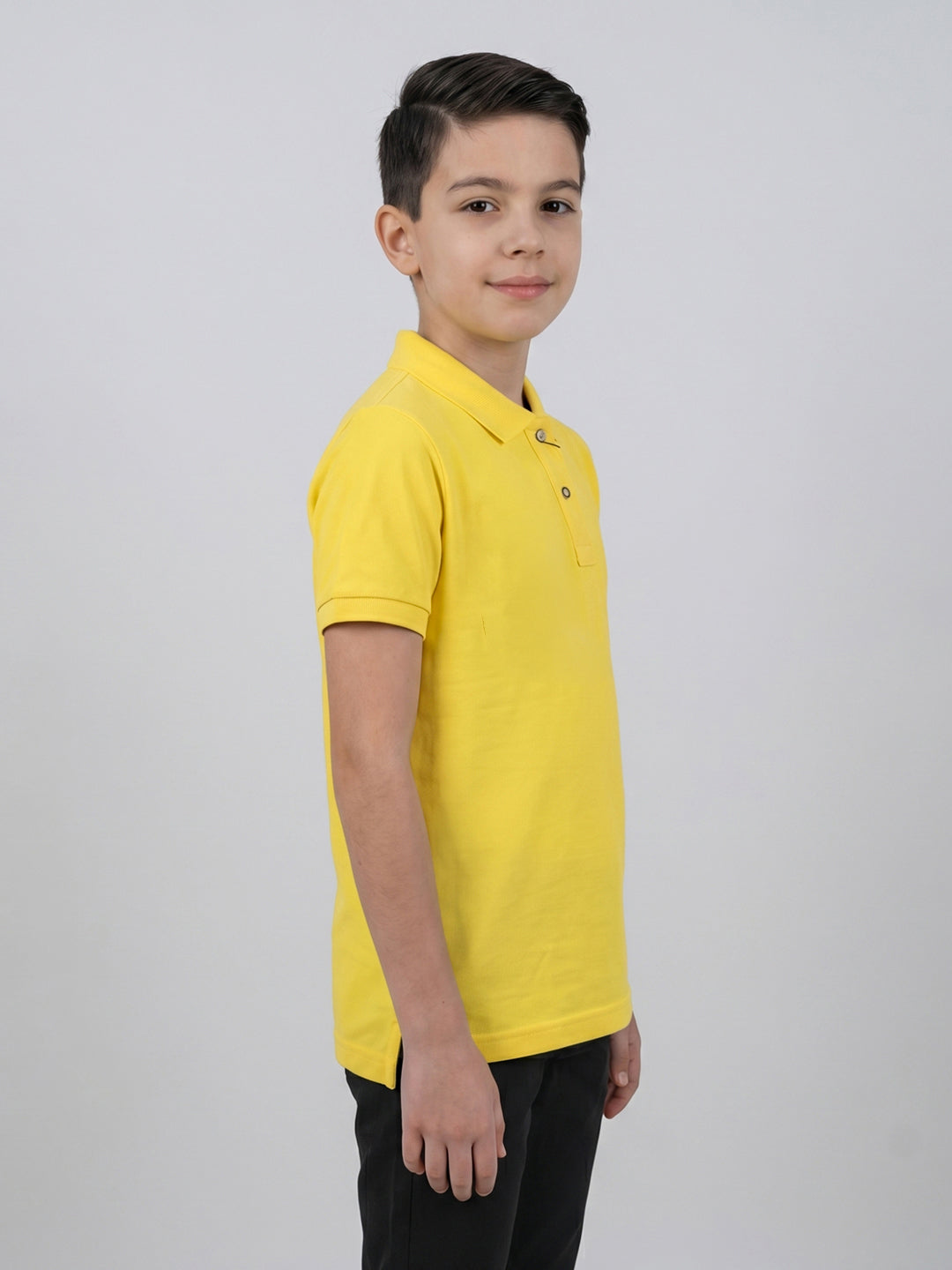 Boys Yellow Printed Collar Half Sleeve T-Shirt