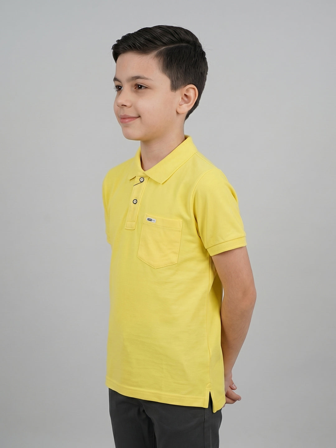 Boys Yellow Printed Collar Half Sleeve T-Shirt