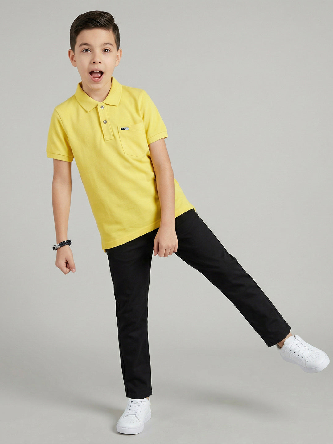 Boys Yellow Printed Collar Half Sleeve T-Shirt