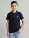 Boys Navy Blue Solid Collar Half Sleeve T-Shirt