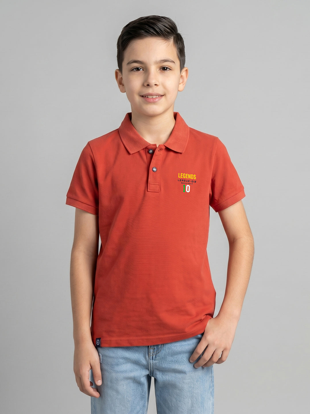 Boys Rust Solid Collar Half Sleeve T-Shirt